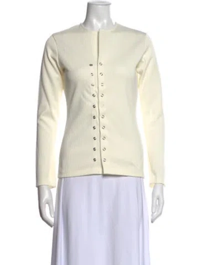 Pre-owned Y's Crew Neck Long Sleeve Button-up Top In Neutral