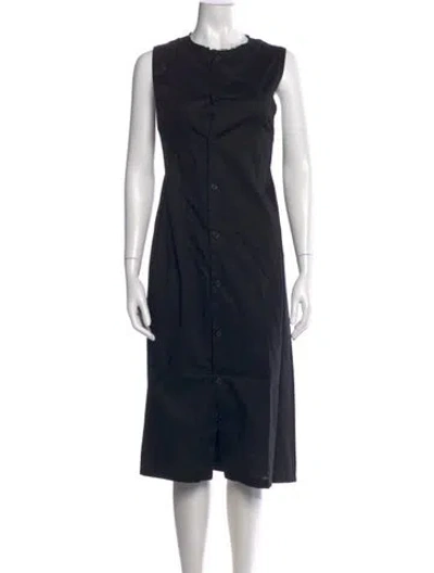 Pre-owned Y's Crew Neck Midi Length Dress In Black