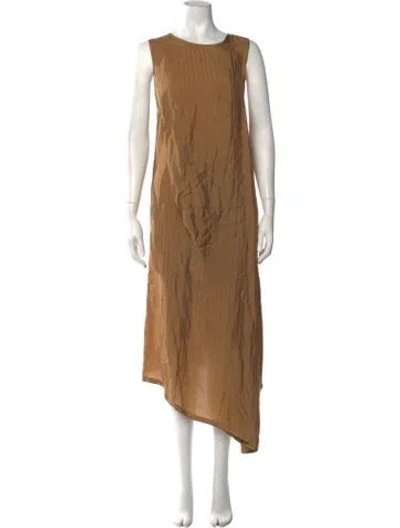 Pre-owned Y's Crew Neck Midi Length Dress In Brown