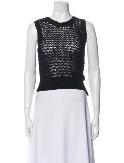 Pre-owned Y's Crew Neck Sleeveless Crop Top In Black