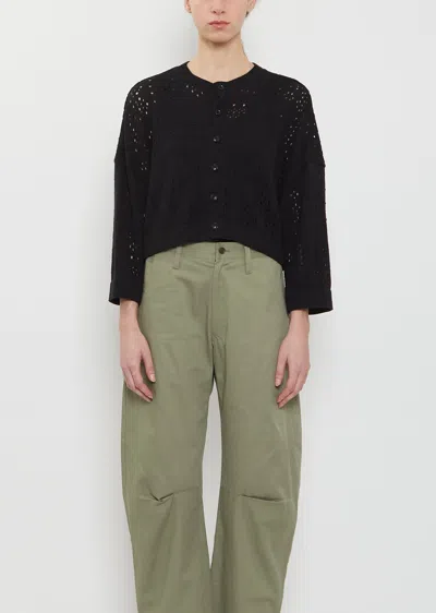 Y's Cropped Cotton Knit Cardigan In Black