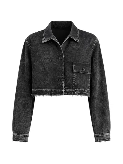 Y's Cropped Frayed Denim Jacket In Black