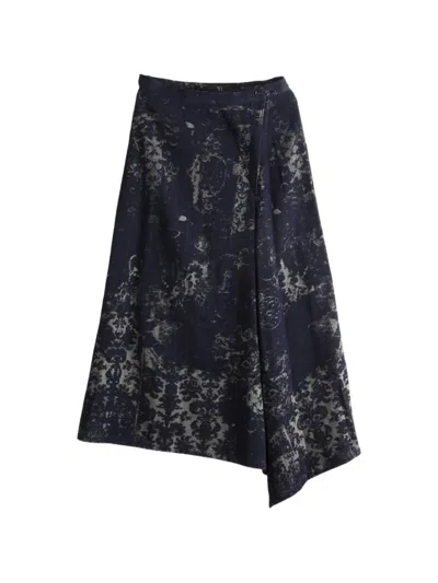 Y's Damask-print Wrap Maxi Skirt In Blue