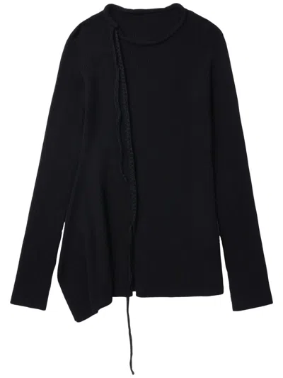 Y's Decorative-stitching Wool Jumper In Black