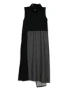 Y's Denim Combination High Neck Dress In Black