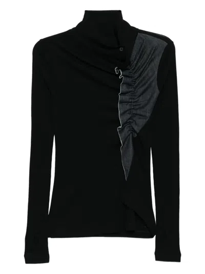 Y's Denim-patch Top In Black
