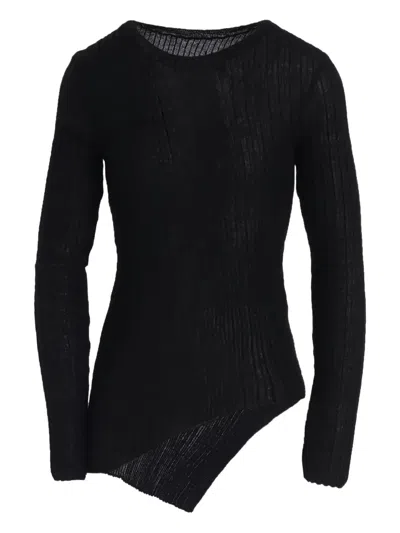 Y's Diagonal Ribbed T-shirt In Black