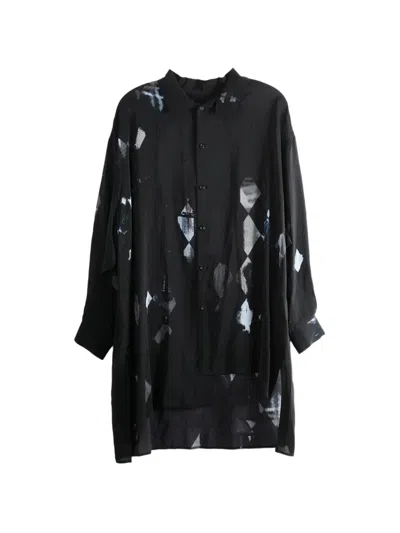 Y's Diamond-print Asymmetric Shirt In Black