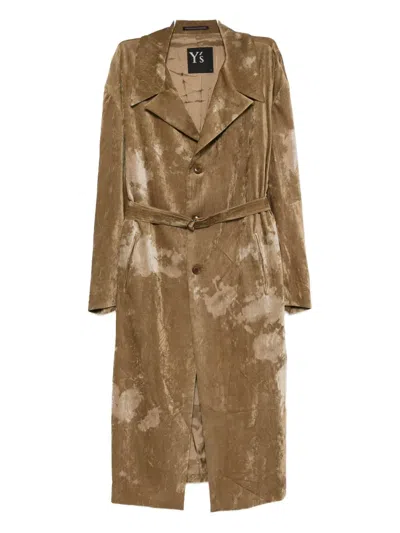 Y's Discharge-printed Coat In Brown