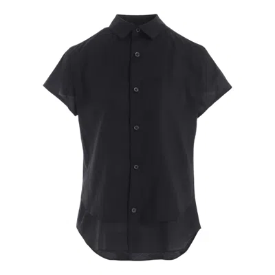Y's Double Layered Front Hem Blouse In Black