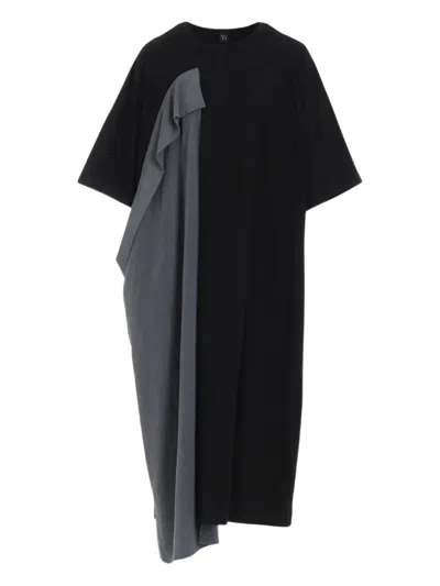 Y's Draped-detail Panelled Dress In Black