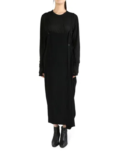 Y's Draped Midi Dress In Black