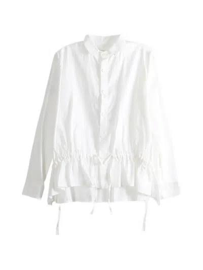 Y's Drawstring Peplum-hem Shirt In White
