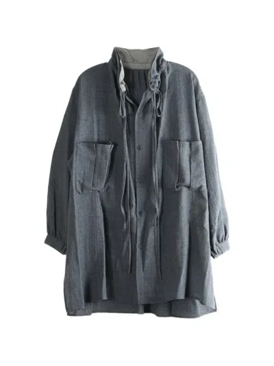 Y's Drawstring-collar Oversized Shirt In Grey