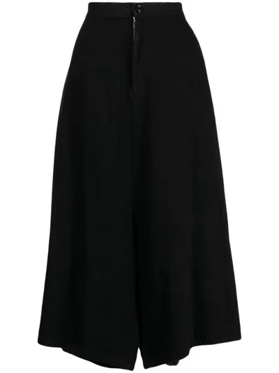 Y's Drop-crotch Cropped-leg Trousers In Black