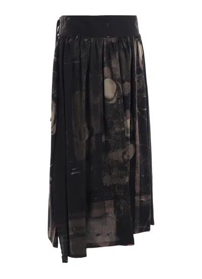 Y's Dungeree Twill Asymmetric Gather Skirt In Black