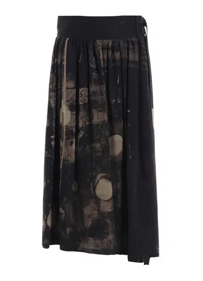 Y's Dungeree Twill Asymmetric Gather Skirt In Black