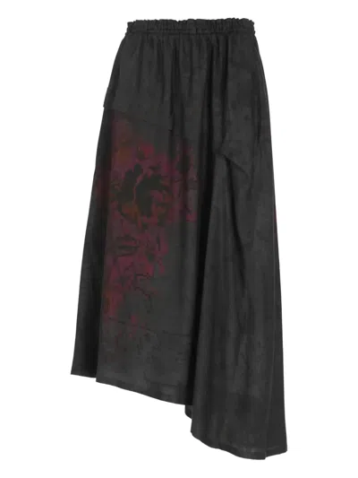 Y'S ELASTIC-WAIST ASYMMETRIC SKIRT