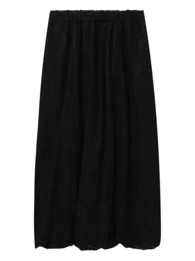 Y's Elastic-waist Lace Skirt In Black
