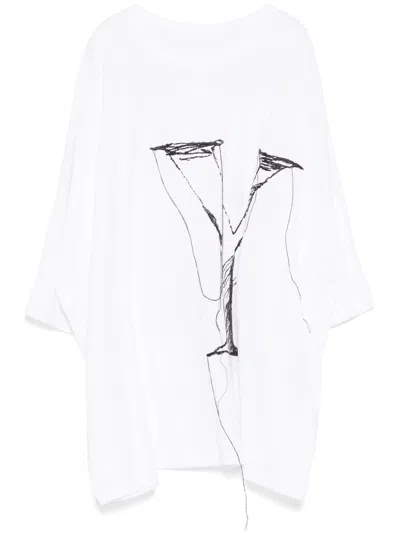 Y's T-shirt Mit Logo-stickerei In Weiss