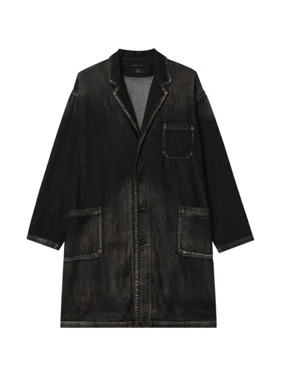 Y's Faded-effect Patch-pocket Coat In Black