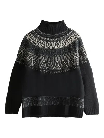 Y's Fairisle High-neck Sweater In Black