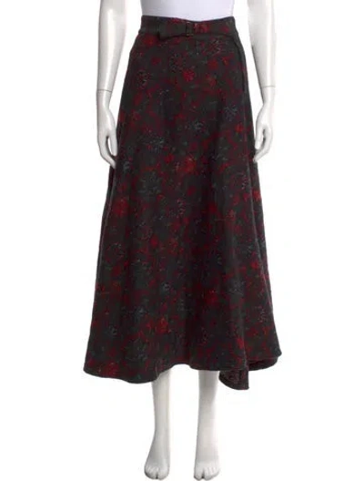Pre-owned Y's Floral Print Long Skirt In Black