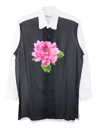 Y's Floral-print Panelled Shirt In Blue