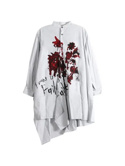 Y's Floral-print Asymmetric Shirt In Gray