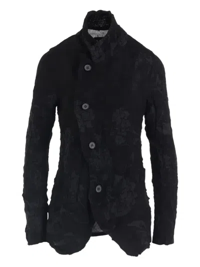 Y's Flower-pattern Wrinkled Jacket In Black
