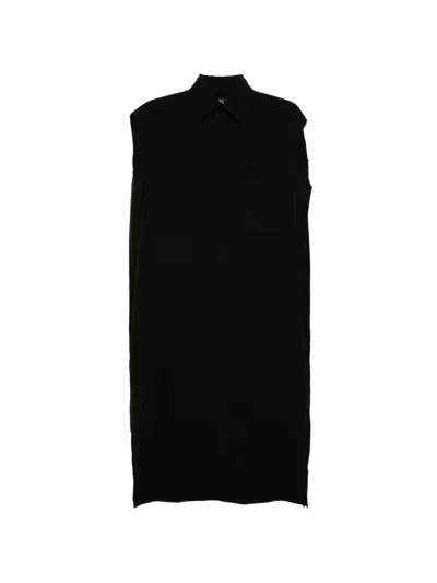 Y's Frayed-edge Sleeveless Shirt Dress In Black