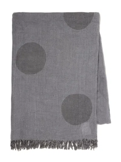Y's Fringed Polka Dot Scarf In Gray