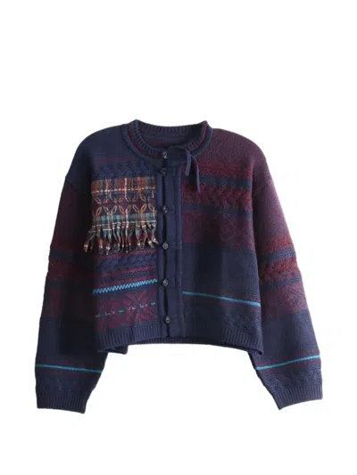 Y's Fringe-detail Cardigan In Blue
