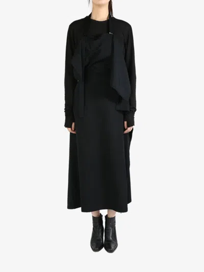 Y's Gabardine Apron Midi Dress In Black