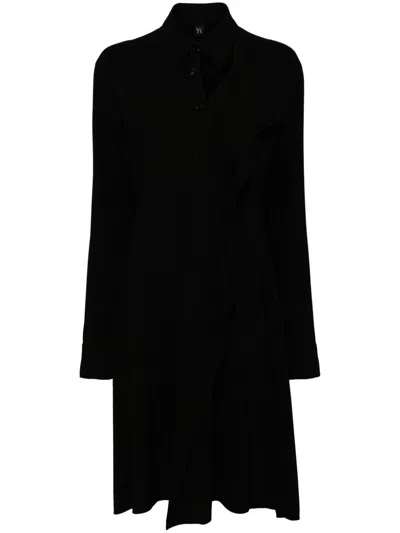 Y's Gabardine Drape Dress In 黑色