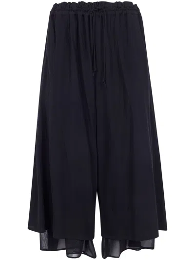 Y's Gathere Double Layers Trousers In Black