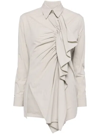 Y's Gathered-detail Cotton Shirt In Grey