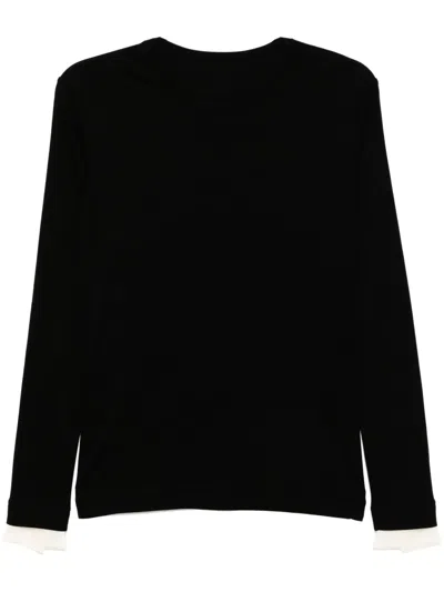 Y's Gauze Doubled Cuff T-shirt In Black