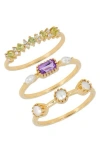 Ys Gems Amethyst, Peridot & Freshwater Pearl Ring Set In Purple
