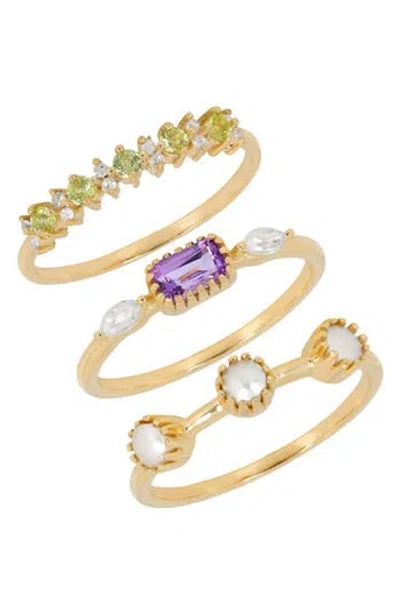 Ys Gems Amethyst, Peridot & Freshwater Pearl Ring Set In Purple
