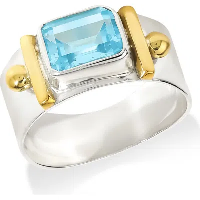 Ys Gems Baguette Cut Gemstone Ring In Blue