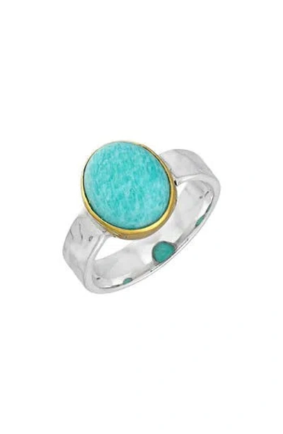 Ys Gems Bezel Set Amazonite Ring In Blue