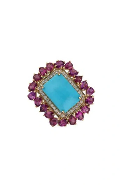 Ys Gems Blue Mohave Turquoise Halo Ring