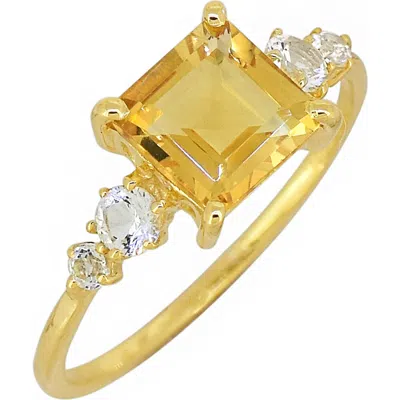 Ys Gems Citrine & White Topaz Ring In Yellow Gold