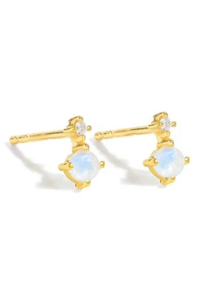 Ys Gems Emerald & White Topaz Double Drop Earrings In Gold