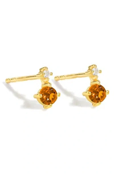 Ys Gems Emerald & White Topaz Double Drop Earrings In Gold