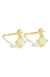 Ys Gems Emerald & White Topaz Double Drop Earrings In Gold