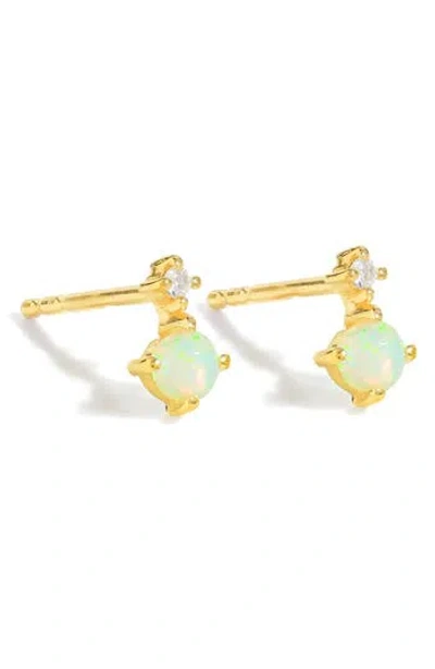 Ys Gems Emerald & White Topaz Double Drop Earrings In Gold