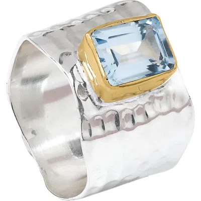 Ys Gems Emerald Cut Blue Topaz Silver Plated Ring