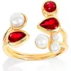 Ys Gems Garnet & Faux Pearl Ring In Red